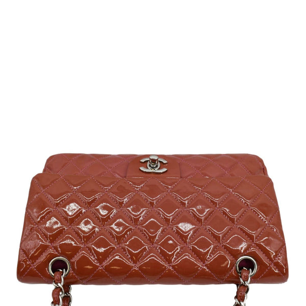CHANEL Classic Medium Double Flap Patent Leather Shoulder Bag Red