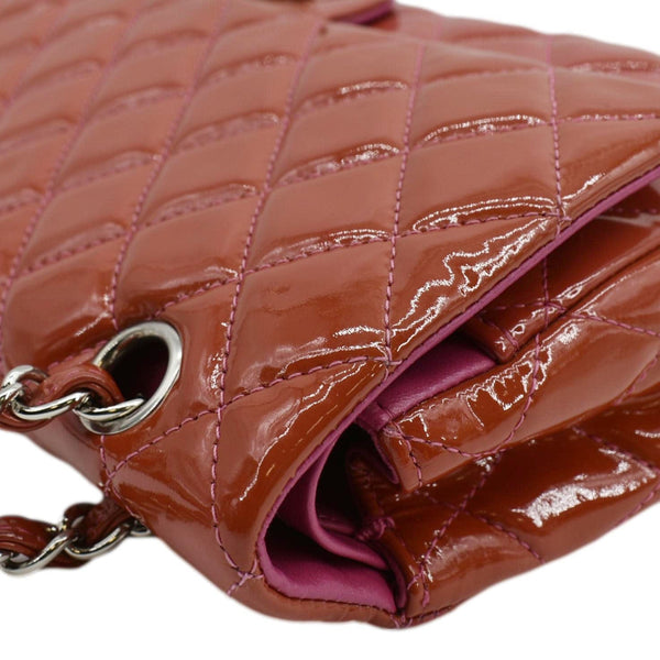 CHANEL Classic Medium Double Flap Patent Leather Shoulder Bag Red