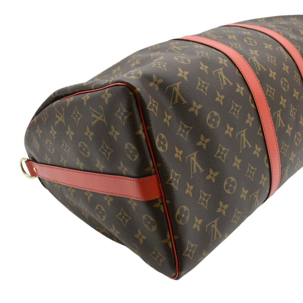 LOUIS VUITTON Keepall 55 Bandouliere Monogram Canvas Travel Bag Red