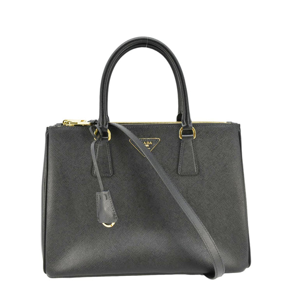 PRADA Galleria Double Zip Saffiano Leather Top Handle Tote Bag Black