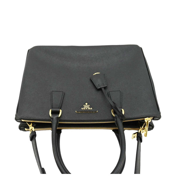 PRADA Galleria Double Zip Saffiano Leather Top Handle Tote Bag Black