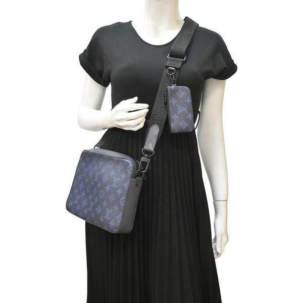 LOUIS VUITTON Trio Monogram Shadow Messenger Bag Blue