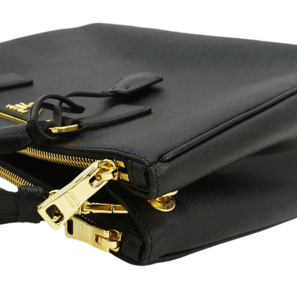 PRADA Galleria Double Zip Saffiano Leather Top Handle Tote Bag Black