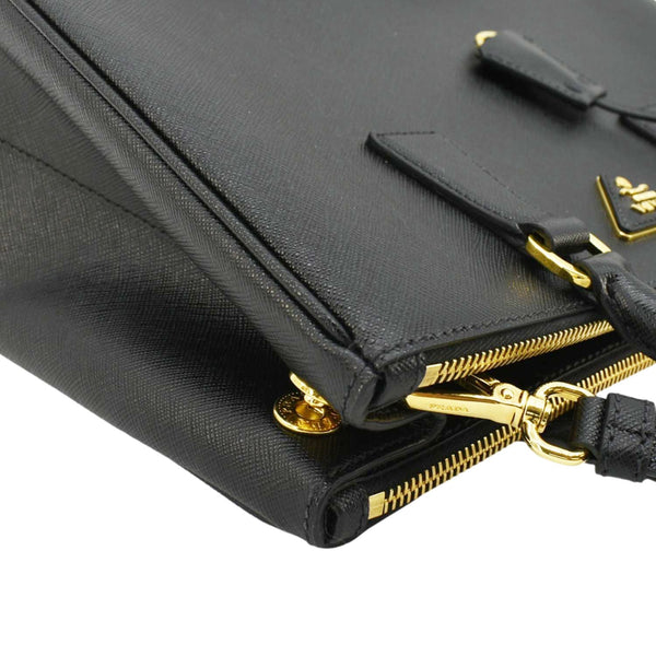 PRADA Galleria Double Zip Saffiano Leather Top Handle Tote Bag Black