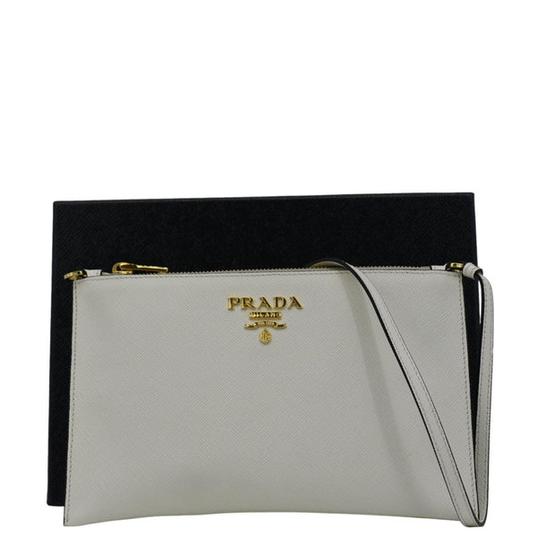 PRADA Vitello Phenix Leather Shoulder Bag White front