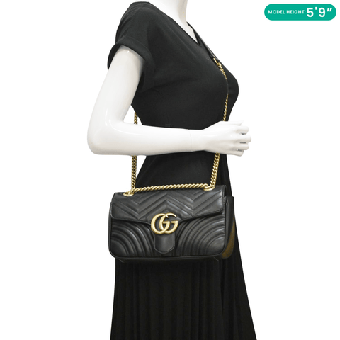 GUCCI GG Marmont Small Matelasse Leather Crossbody Bag Black 443497