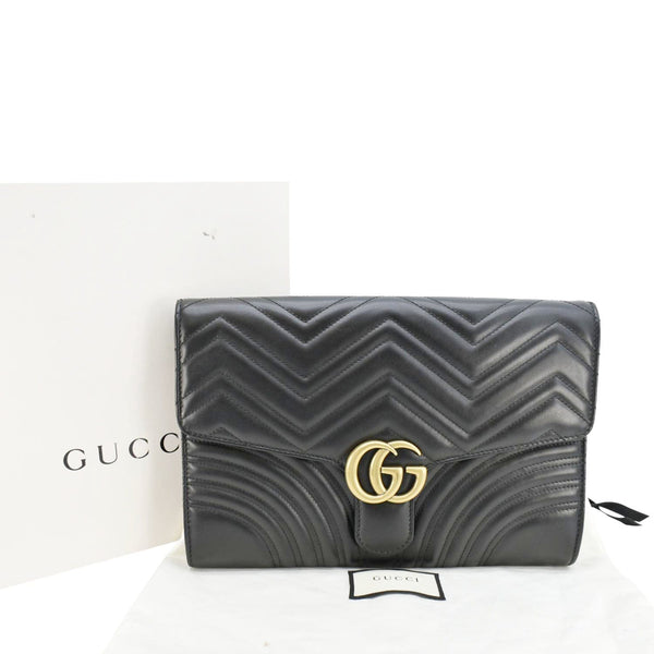 GUCCI GG Marmont Matelasse Chevron Leather Clutch Bag Black 498079