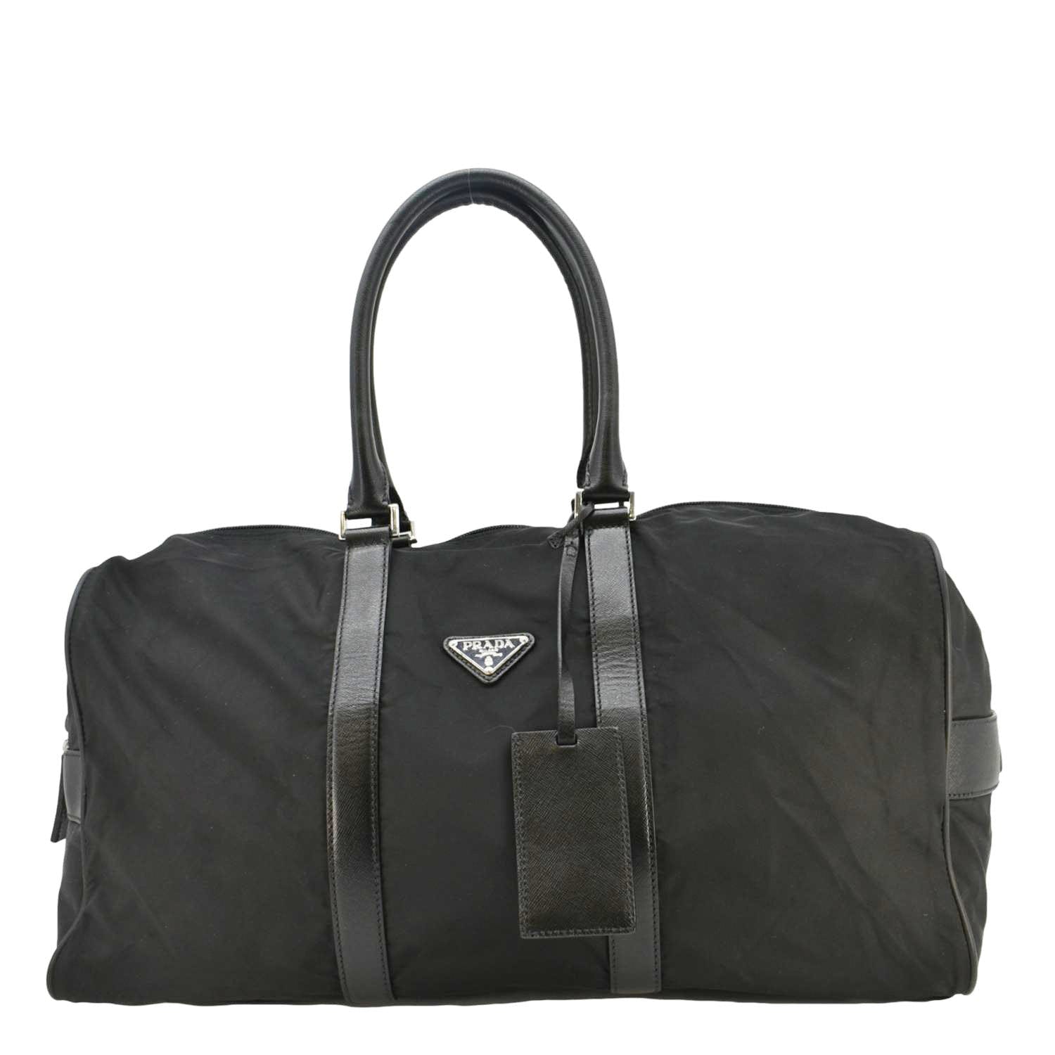 PRADA Re-Nylon Saffiano Leather Viaggio Duffle Bag Black