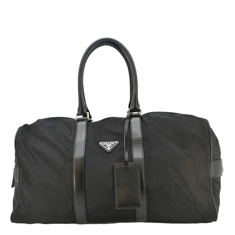 PRADA Re-Nylon Saffiano Leather Viaggio Duffle Bag Black
