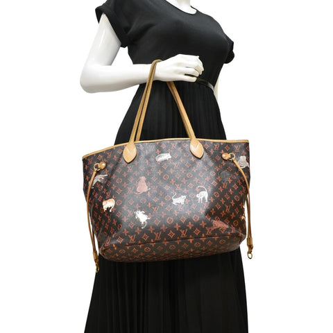 LOUIS VUITTON Neverfull Catogram MM Canvas Tote Bag Orange