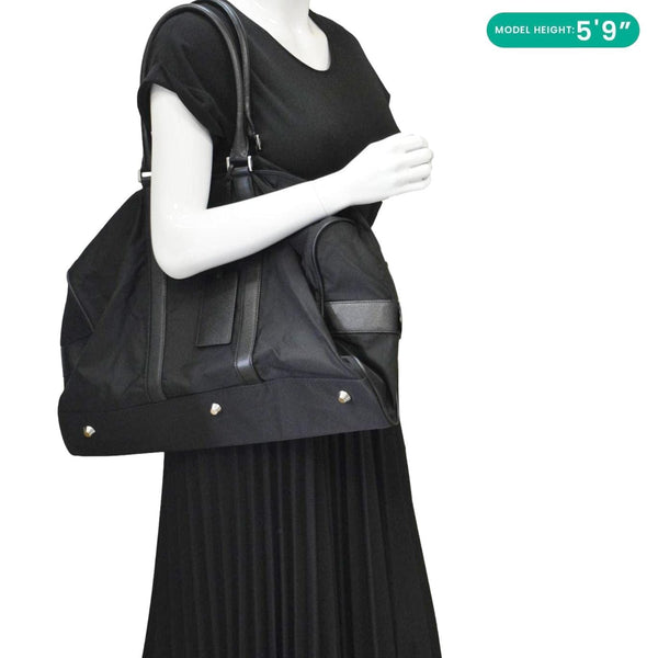 PRADA Re-Nylon Saffiano Leather Viaggio Duffle Bag Black