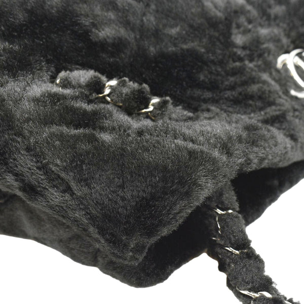 CHANEL Large Camellia Fantasy Faux Fur Tote Bag Black