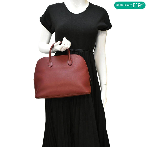 HERMES Bolide 30 Vintage Taurillon Leather Satchel Bag Maroon