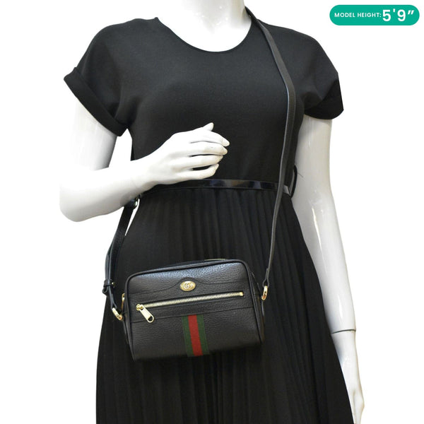 GUCCI Ophidia Web Mini Leather Crossbody Bag Black 719885