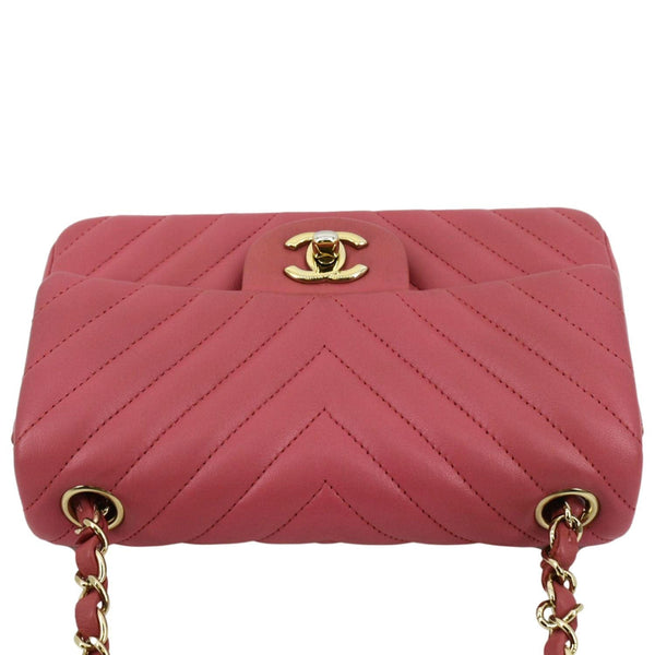 CHANEL Timeless Classic Square Flap Chevron Calfskin Leather Crossbody Bag Pink