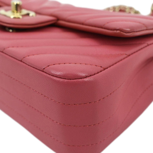 CHANEL Timeless Classic Square Flap Chevron Calfskin Leather Crossbody Bag Pink