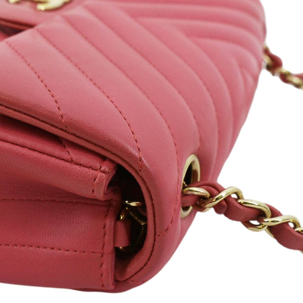 CHANEL Timeless Classic Square Flap Chevron Calfskin Leather Crossbody Bag Pink