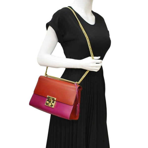 GUCCI Padlock Medium Leathrer Chain Shoulder Bag Red 409486