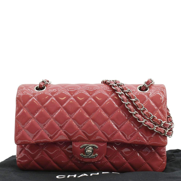 CHANEL Classic Double Flap Patent Leather Shoulder Bag Rose Pink
