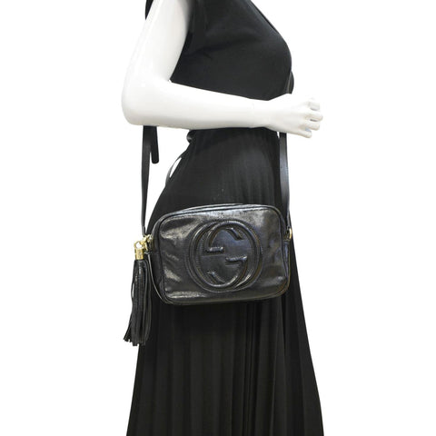 GUCCI Soho Disco Patent Leather Crossbody Bag Black 308364