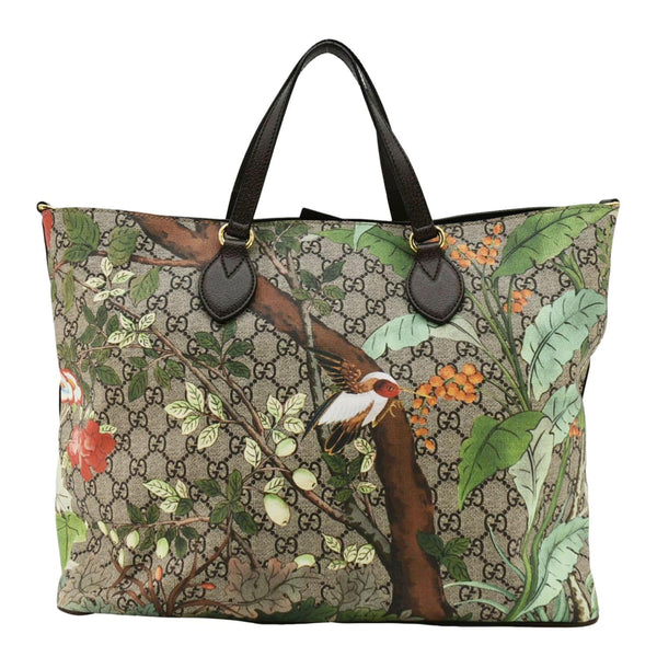 GUCCI Tian Print GG Supreme Canvas Tote Shoulder Bag Beige 453705