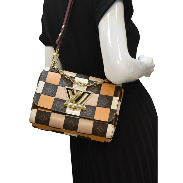Louis Vuitton Twist MM Monogram Check Leather Shoulder Bag Orange