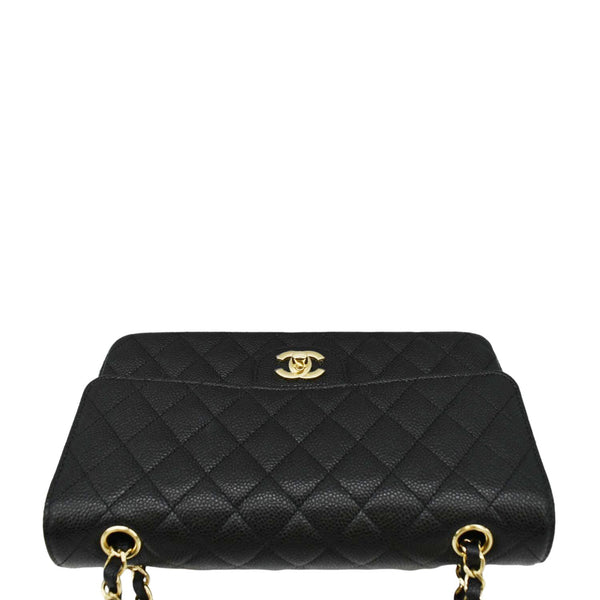 CHANEL Classic Medium Flap Quilted Caviar Leather Shoulder Bag Black