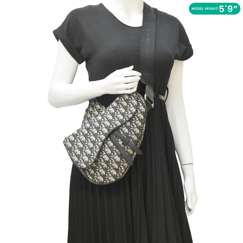 CHRISTIAN DIOR Saddle Oblique Jacquard Belt Crossbody Bag Navy Blue