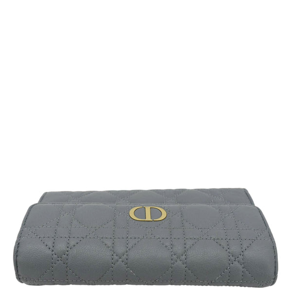 CHRISTIAN DIOR Caro Orchid Cannage Calfskin leather Long Wallet Gray