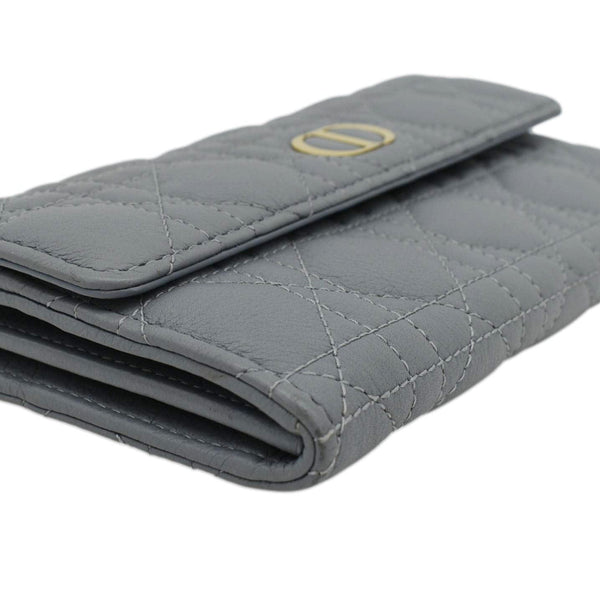 CHRISTIAN DIOR Caro Orchid Cannage Calfskin leather Long Wallet Gray