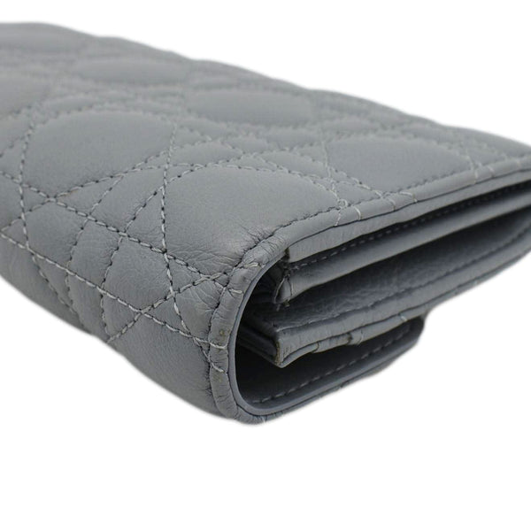 CHRISTIAN DIOR Caro Orchid Cannage Calfskin leather Long Wallet Gray