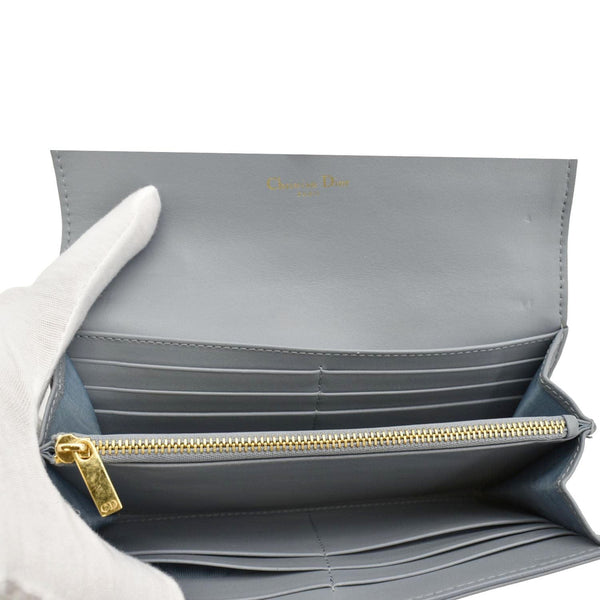 CHRISTIAN DIOR Caro Orchid Cannage Calfskin leather Long Wallet Gray
