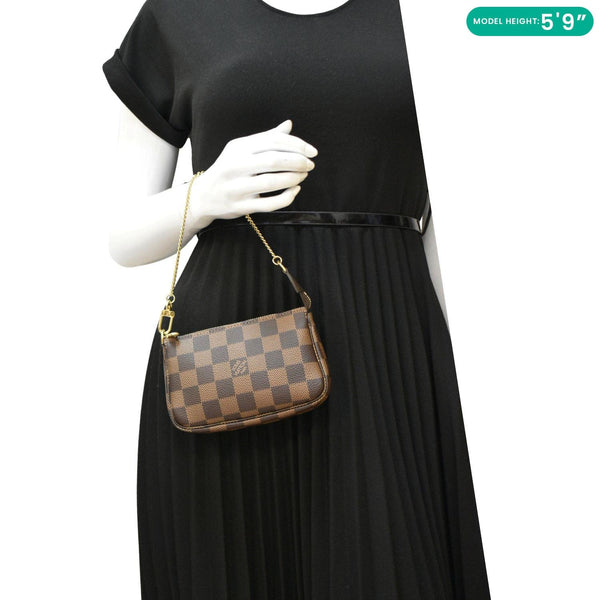 LOUIS VUITTON Mini Pochette Damier Ebene Accessoires Pouch Brown