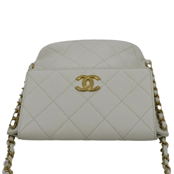 CHANEL Chain Flap Quilted Leather Hobo Shoulder Bag Ivory