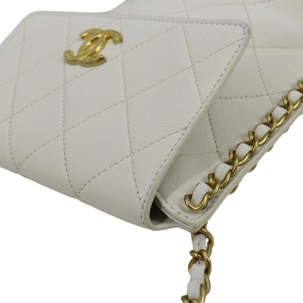 CHANEL Chain Flap Quilted Leather Hobo Shoulder Bag Ivory