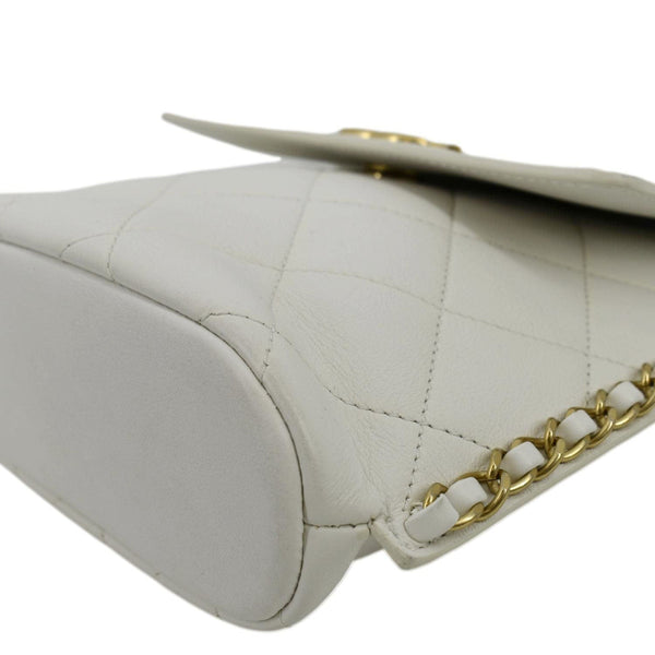 CHANEL Chain Flap Quilted Leather Hobo Shoulder Bag Ivory