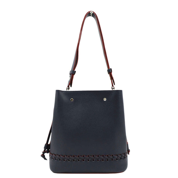 LOUIS VUITTON Lockme Braided Leather Shoulder Bucket Bag Navy