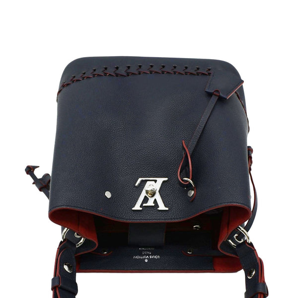 LOUIS VUITTON Lockme Braided Leather Shoulder Bucket Bag Navy