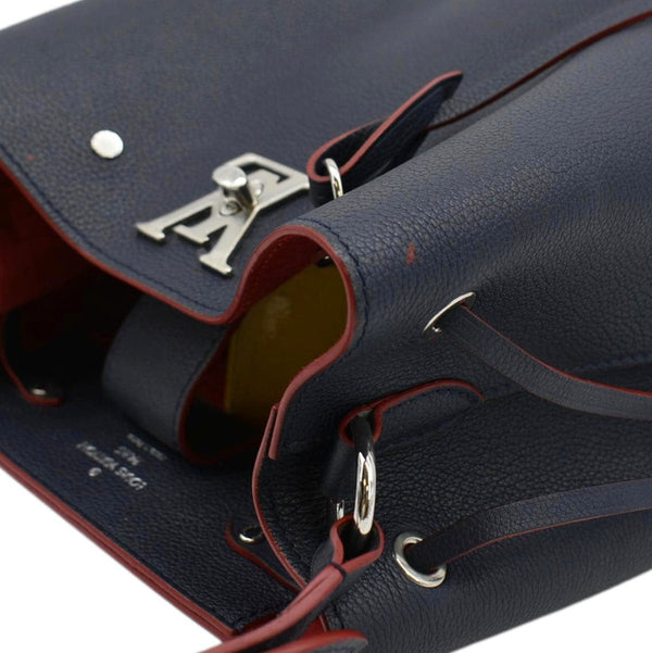 LOUIS VUITTON Lockme Braided Leather Shoulder Bucket Bag Navy