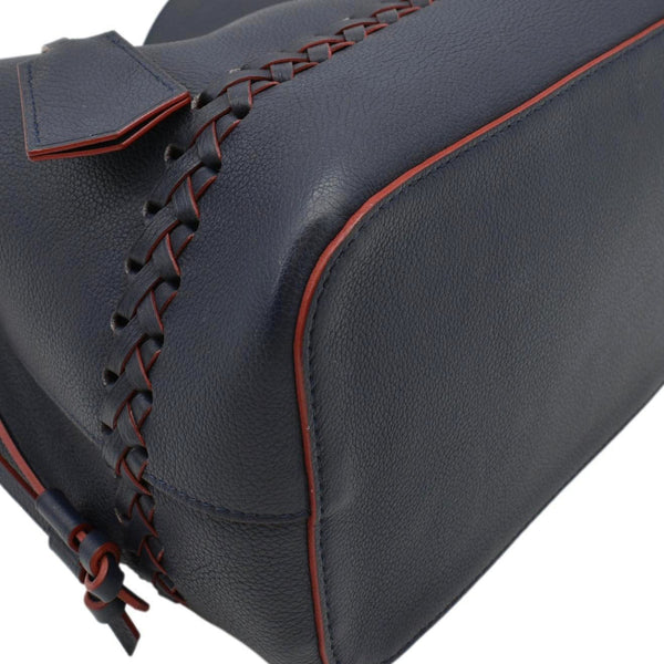 LOUIS VUITTON Lockme Braided Leather Shoulder Bucket Bag Navy