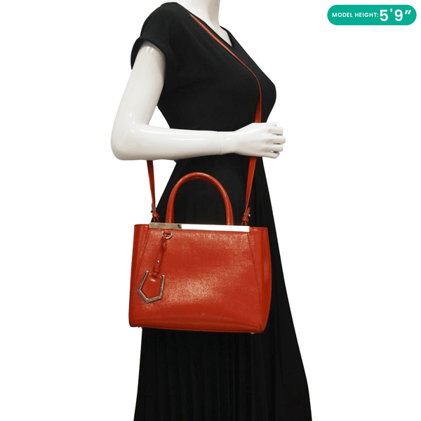 FENDI Petite 2Jours Vitello Elite Leather Tote Shoulder Bag Red