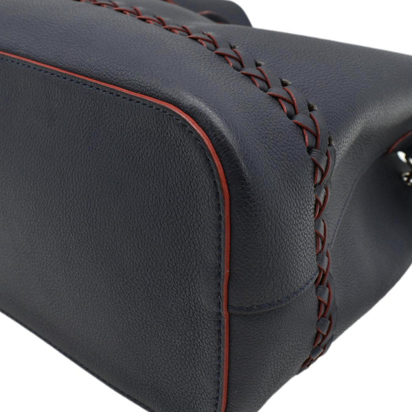 LOUIS VUITTON Lockme Braided Leather Shoulder Bucket Bag Navy