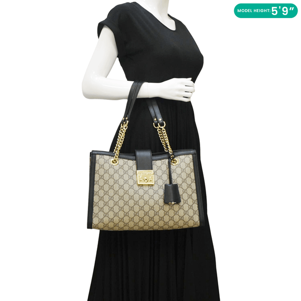 GUCCI Padlock Medium GG Supreme Canvas Shoulder Bag Beige 479197