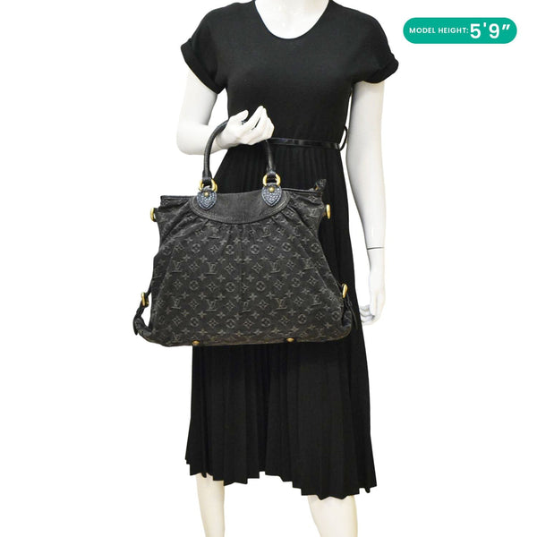 LOUIS VUITTON Neo Cabby MM Monogram Denim Hobo Bag Black