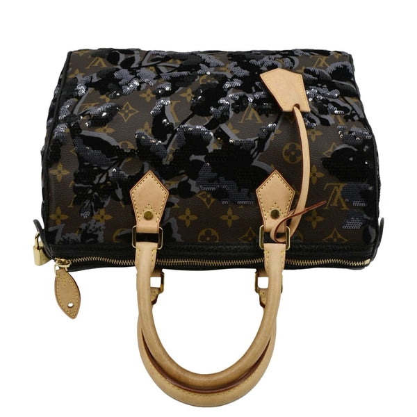 LOUIS VUITTON Speedy 30 Fleur De Jais Monogram Sequins Satchel Bag Black