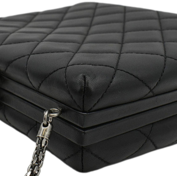 CHANEL CC Kisslock Box Lambskin Leather Chain Shoulder Bag Black