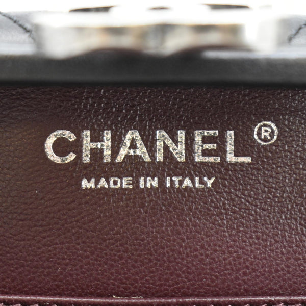 CHANEL CC Kisslock Box Lambskin Leather Chain Shoulder Bag Black