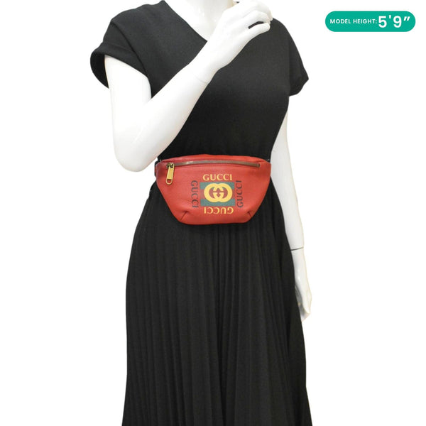GUCCI Print Small Leather Belt Bag Red 527792