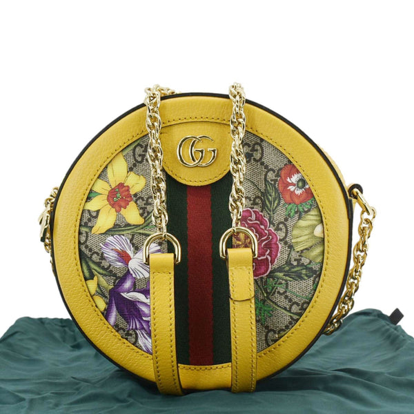 GUCCI Ophidia Mini Flora GG Round Supreme Monogram Web Crossbody Bag Yellow 550618