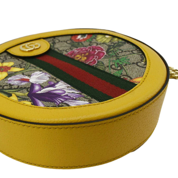 GUCCI Ophidia Mini Flora GG Round Supreme Monogram Web Crossbody Bag Yellow 550618